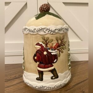 Vintage Mercuries Christmas Ceramic Cookie Jar Santa Snowman Pine Tree/Cone